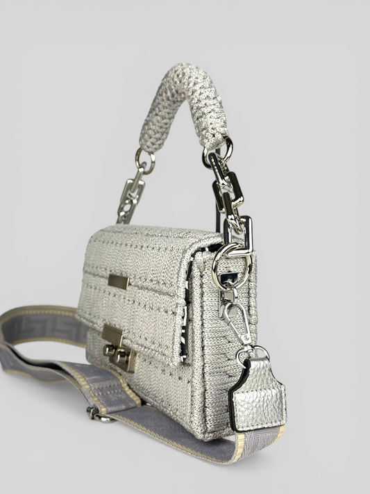 Aurora Silver is a luxury handmade macrame designer bag with chain handle by CATTLEYA.Y