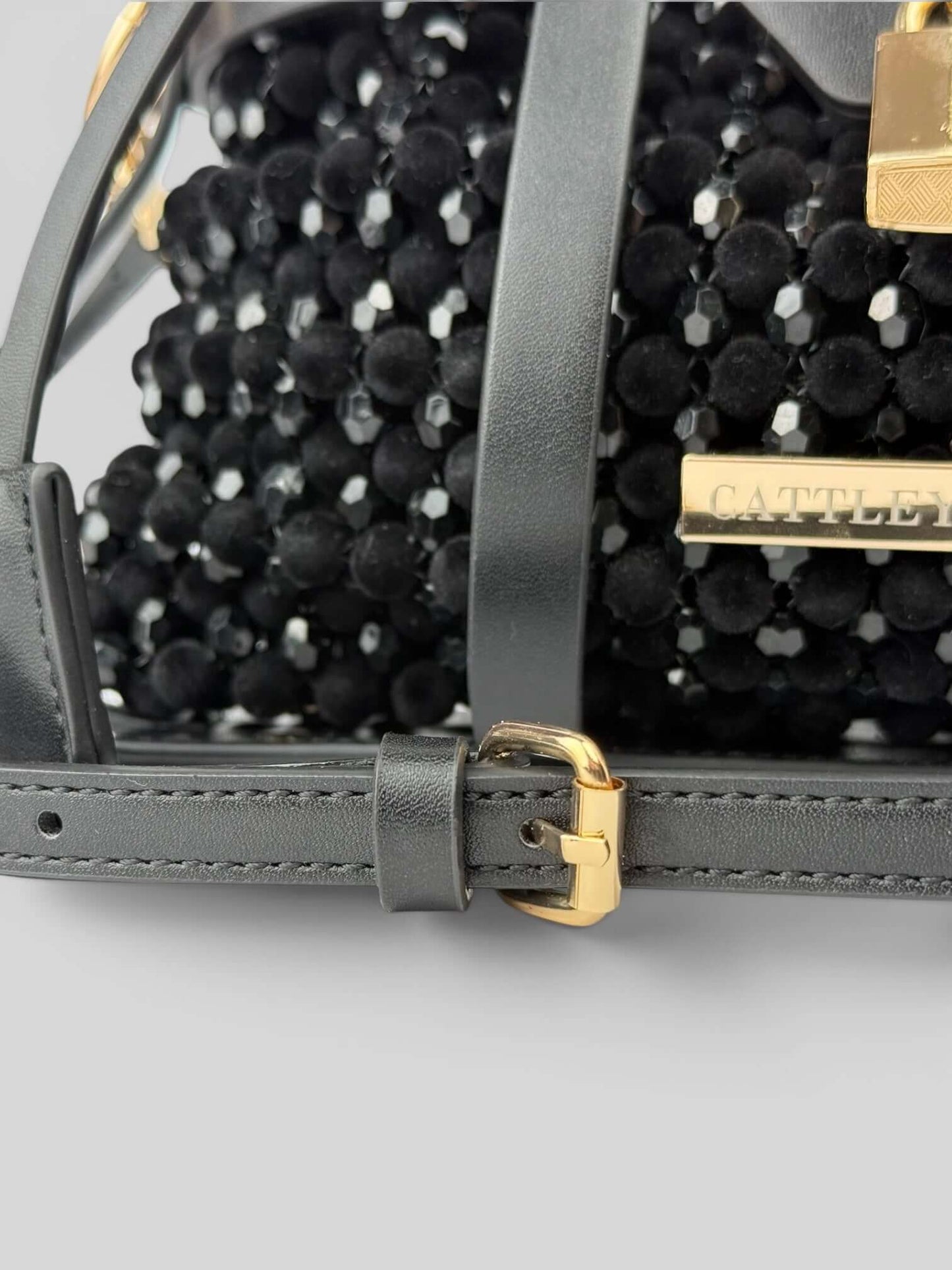 Jasmine luxury handmade designer bag from beads by CATTLEYA.Y with adjustable strap and gold details