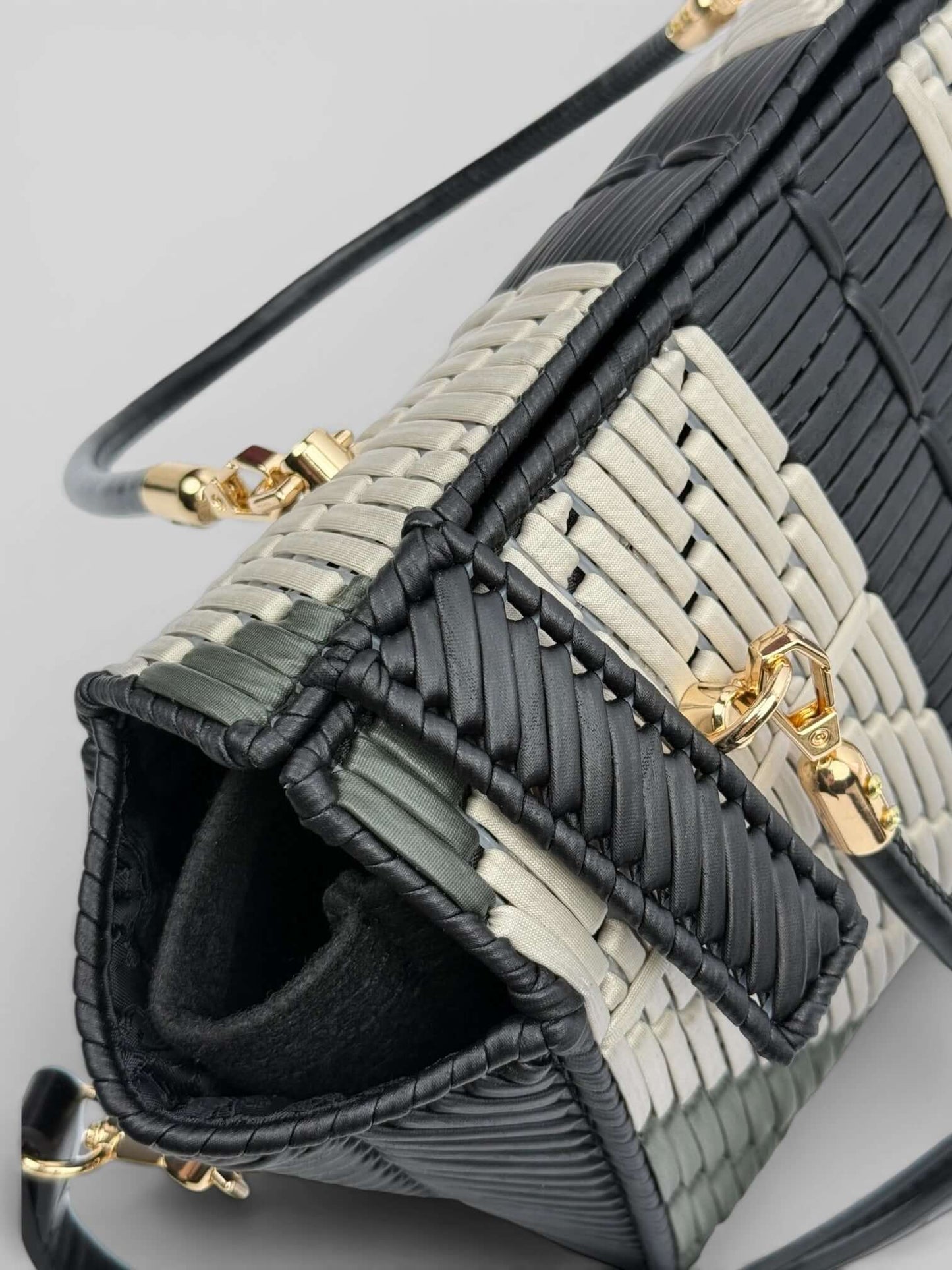 Samantha eco leather woven designer bag top view with handles by CATTLEYA.Y top view