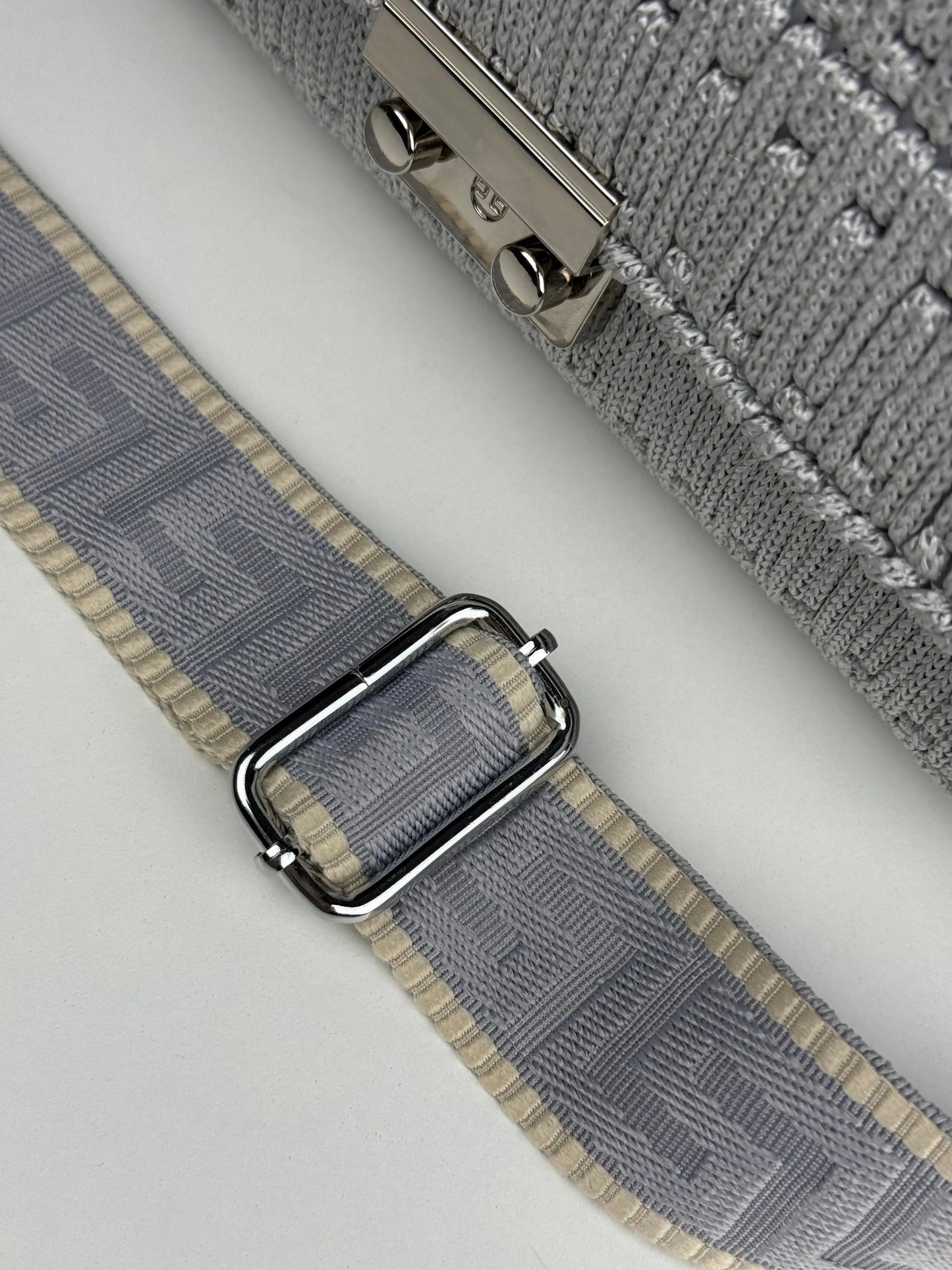 Aurora Silver his a luxury handmade macrame designer bag with adjustable shoulder strap detail