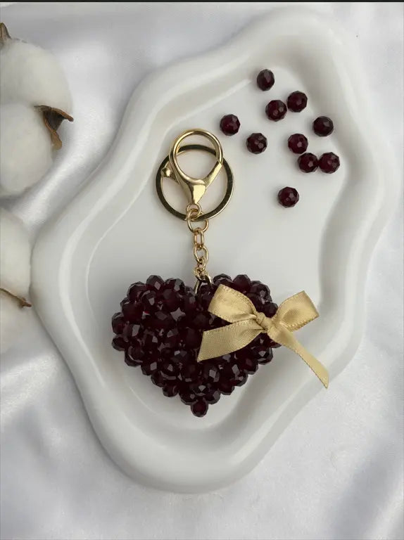 Burgundy Beads Heart is a luxury bag charm by CATTLEYA.Y.