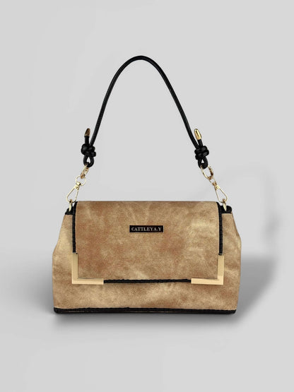 Denim Beige luxury bag front view.
Denim Beige is a Luxury Handmade Designer Bag by CATTLEYA.Y