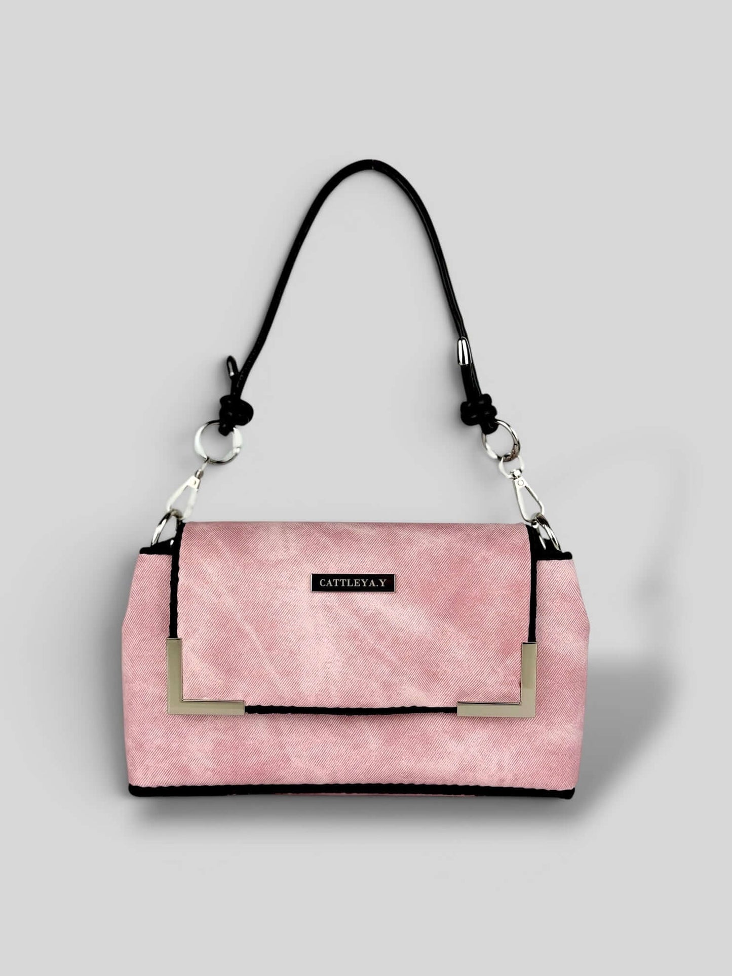 Denim Pink luxury bag front view.
Denim Pink is a Luxury Handmade Designer Bag by CATTLEYA.Y