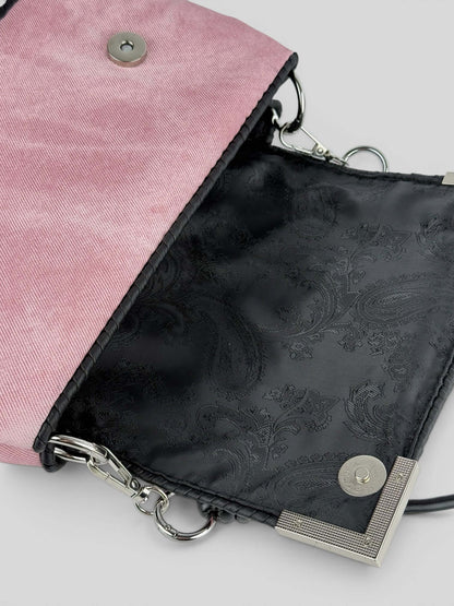 Denim Pink denim bag texture detail in soft pink. Denim Pink is a Luxury Handmade Designer Bag by CATTLEYA.Y