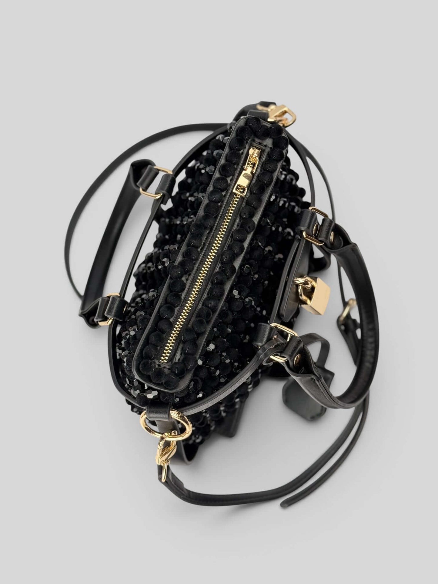 Jasmine luxury handmade designer bag from beads by CATTLEYA.Y top view with zip closure and bead texture