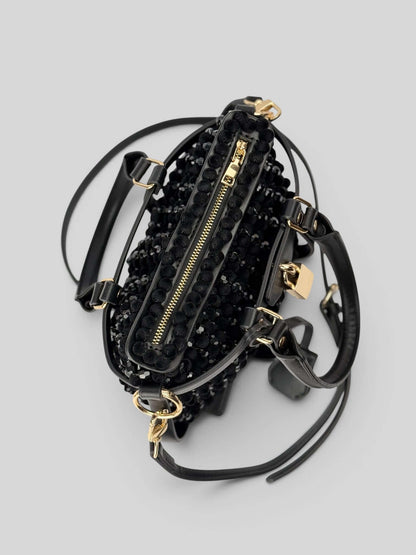 Jasmine luxury handmade designer bag from beads by CATTLEYA.Y top view with zip closure and bead texture