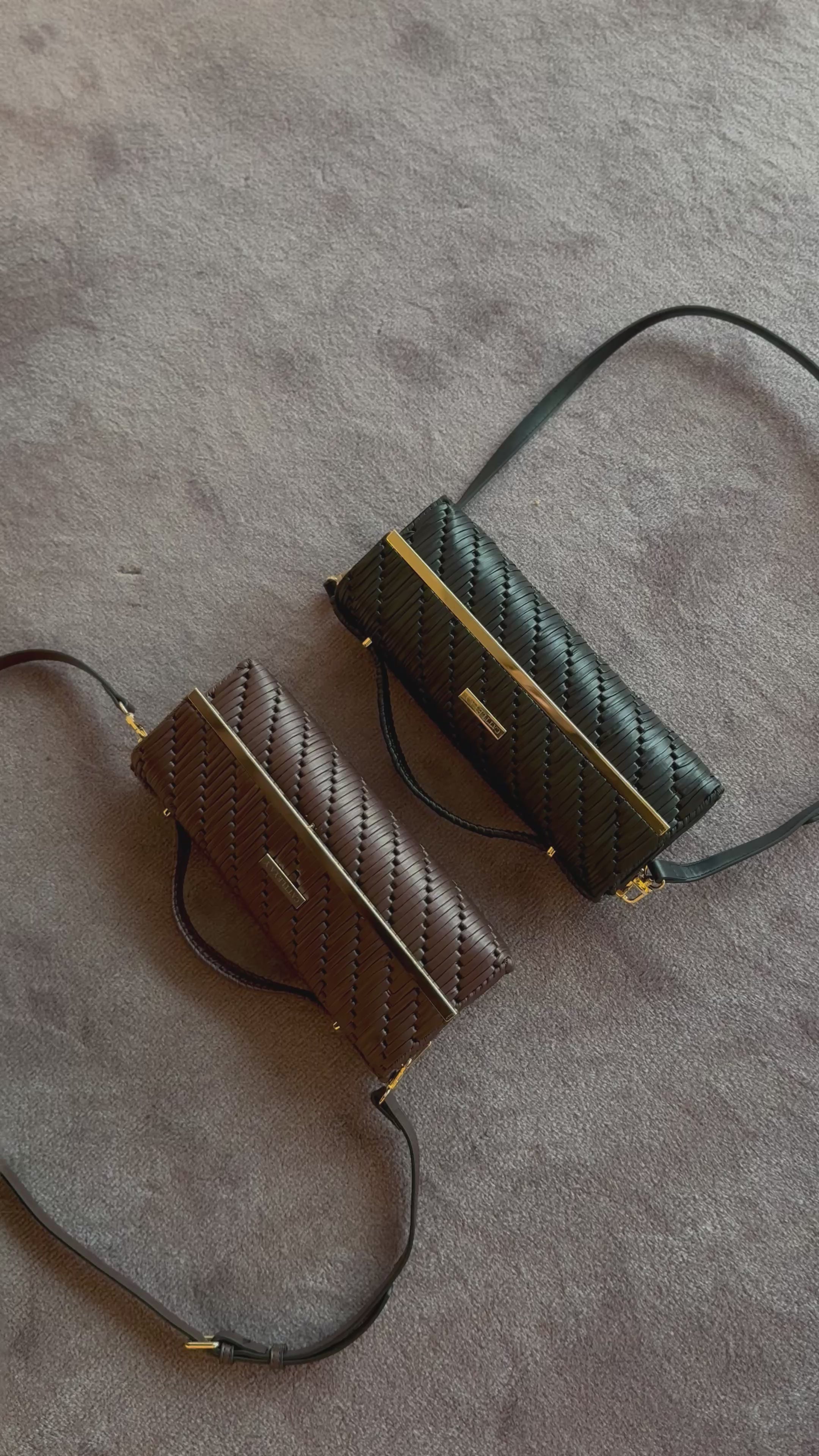 Load video: Noir luxury black structured designer bag CATTLEYA.Y
