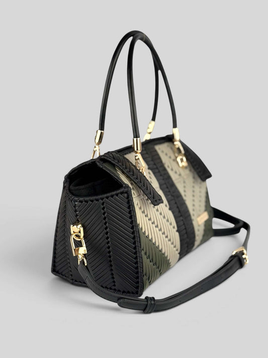 Samantha luxury handmade designer bag side view with structured silhouette and strap by CATTLEYA.Y