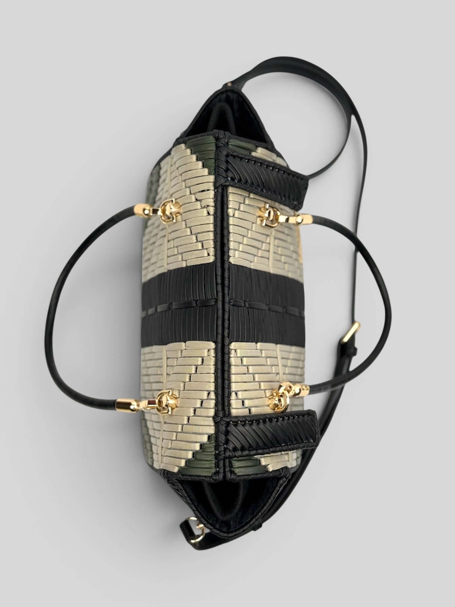 Samantha eco leather woven luxury handmade designer bag top view with handles by CATTLEYA.Y