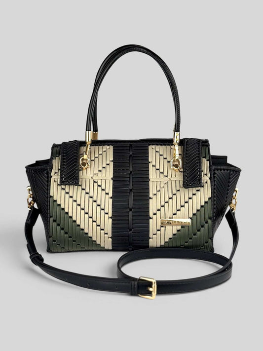 Samantha luxury handmade designer bag by CATTLEYA.Y front view with strap